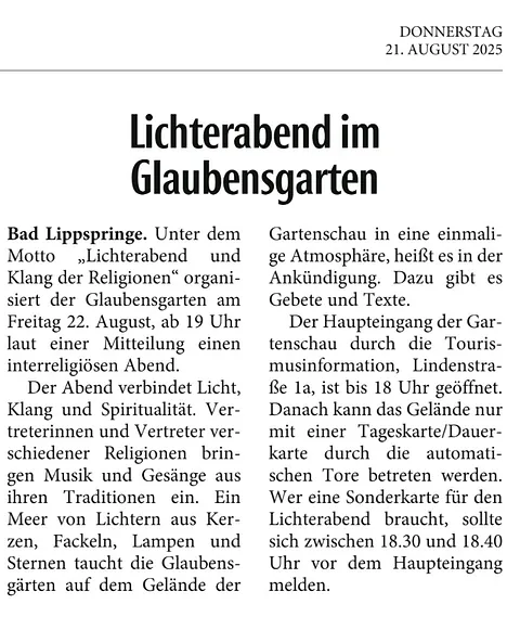 Lichterabend - Ankündigung